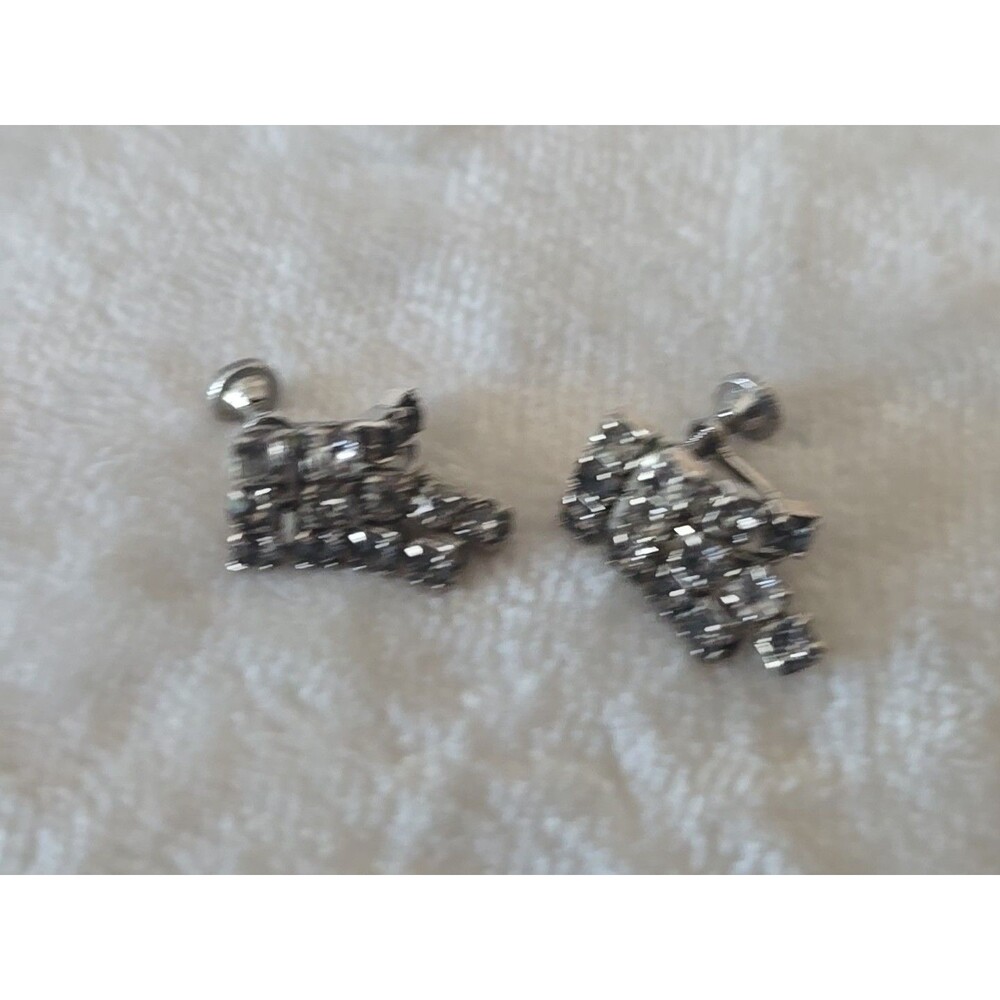 Vintage rhinestone earrings dangle art deco squared screw back .5"x.75" - Picture 2 of 4